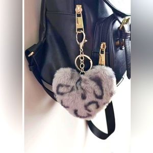 Heart shaped bag charm/ keychain animal print